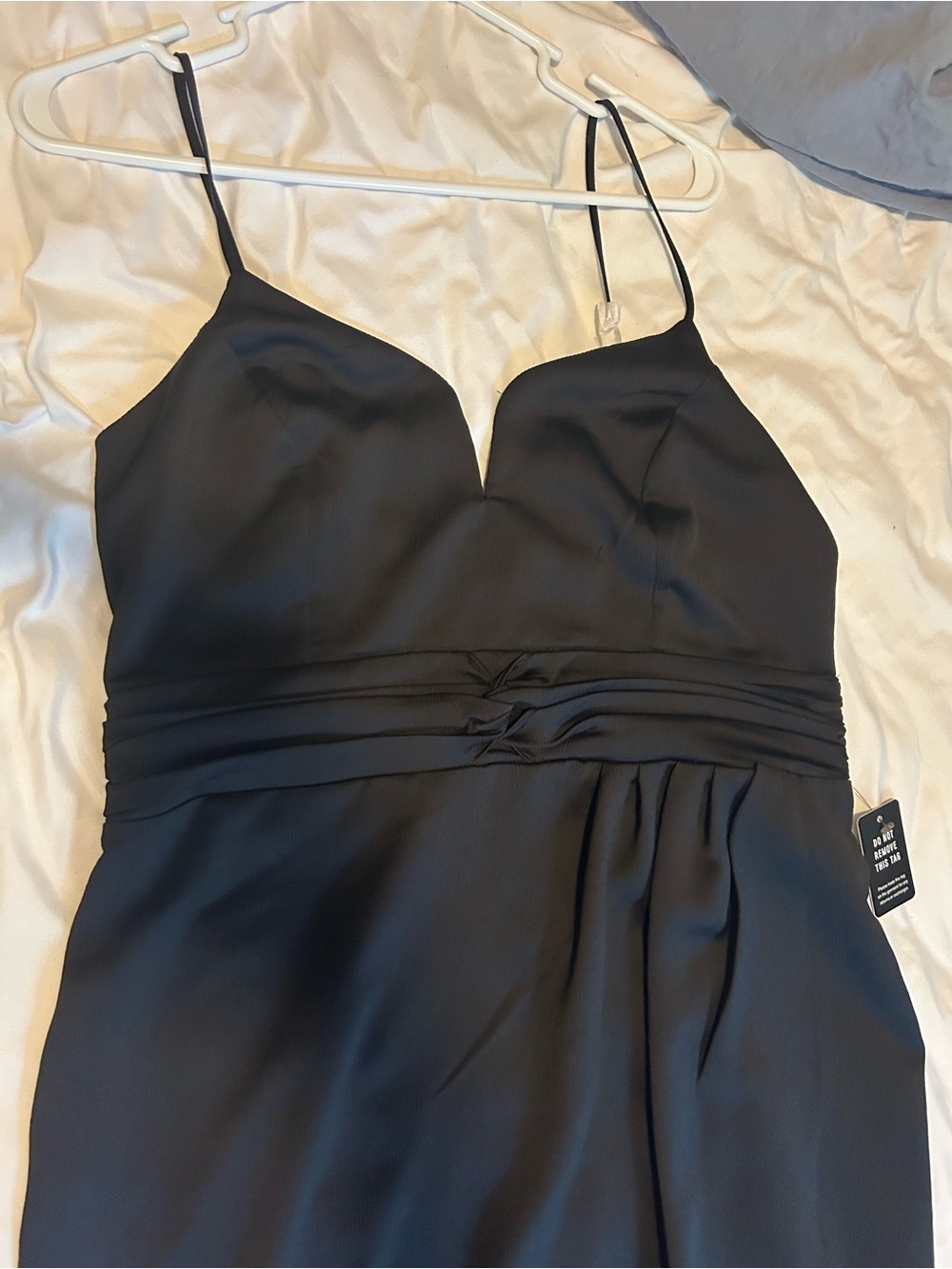 Express Black Satin V-Neck Chemise with Ruched Waist